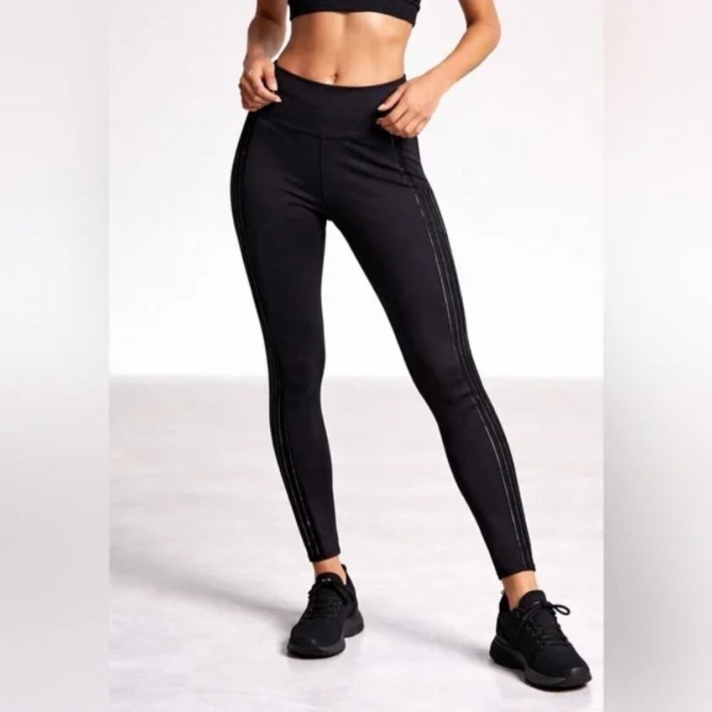 VS Knockout Leggings M Black Mesh Stripe High Rise Tight Gym Yoga Sculpt Pants